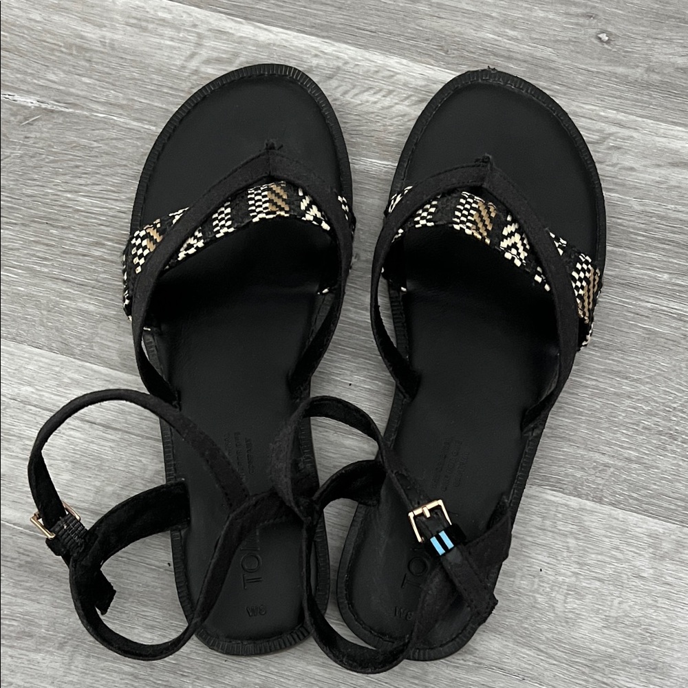 Toms Black and Tan Strappy Sandals